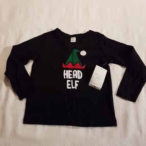 Modern Kids boys 3T, Elf Head black long sleeved shirt holiday wear